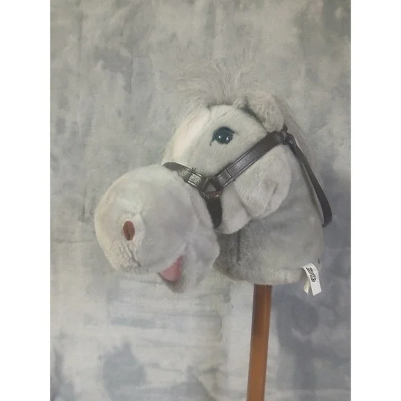 Vintage 1991 Great American Fun Corp Grey Plush Stick Hobby Horse Toy w/ Sounds - Picture 1 of 9